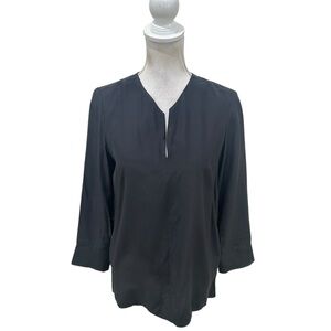 Lafayette 148 New York Black 100% silk split neck Blouse size small